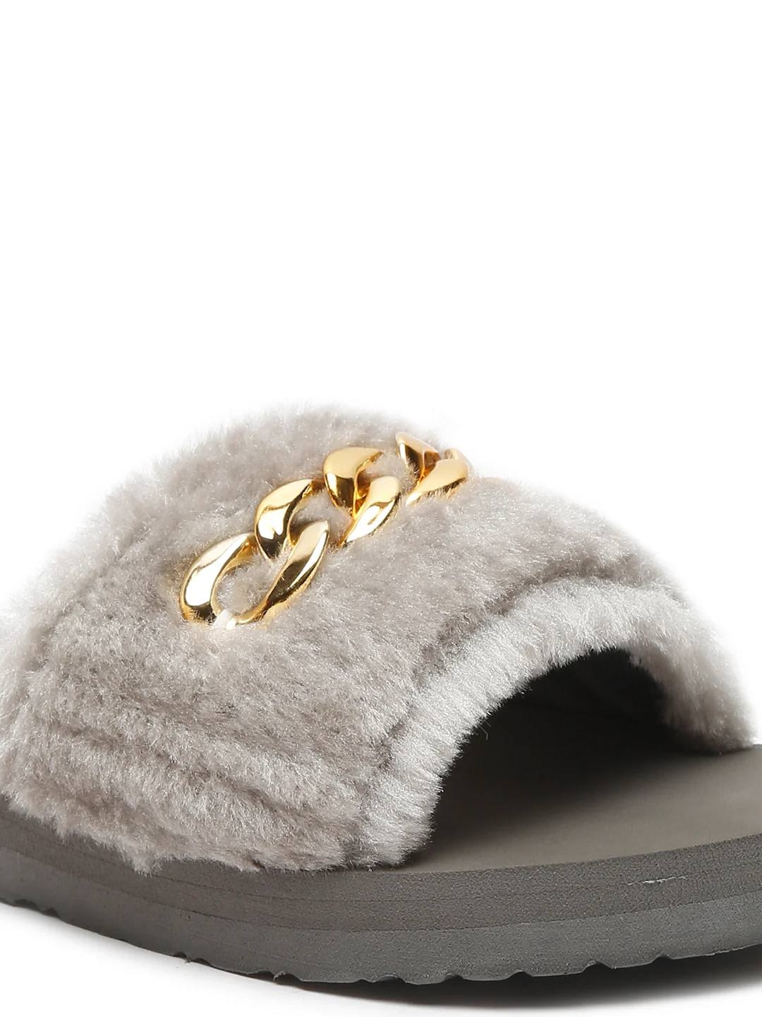 ONYC SuperComfy Kids Slippers for Girls - Grey Fur Sliders - Image 4