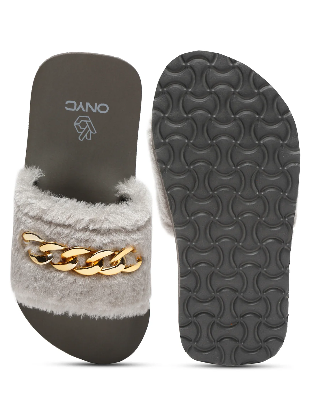 ONYC SuperComfy Kids Slippers for Girls - Grey Fur Sliders - Image 6